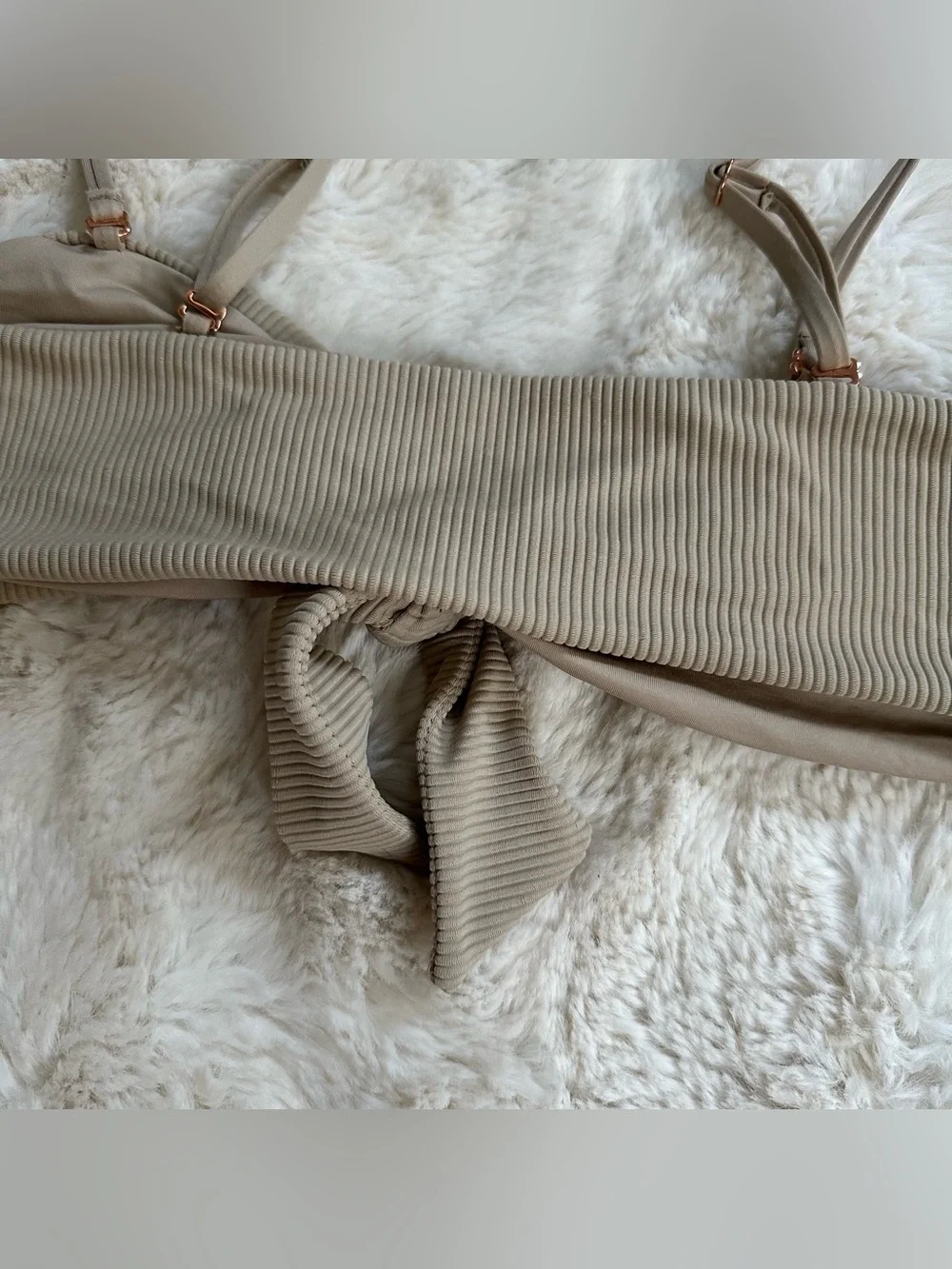 Frankie's Bikinis Enzo Tan/Earth/Nude Ribbed Bow Tie Front Bikini Top
